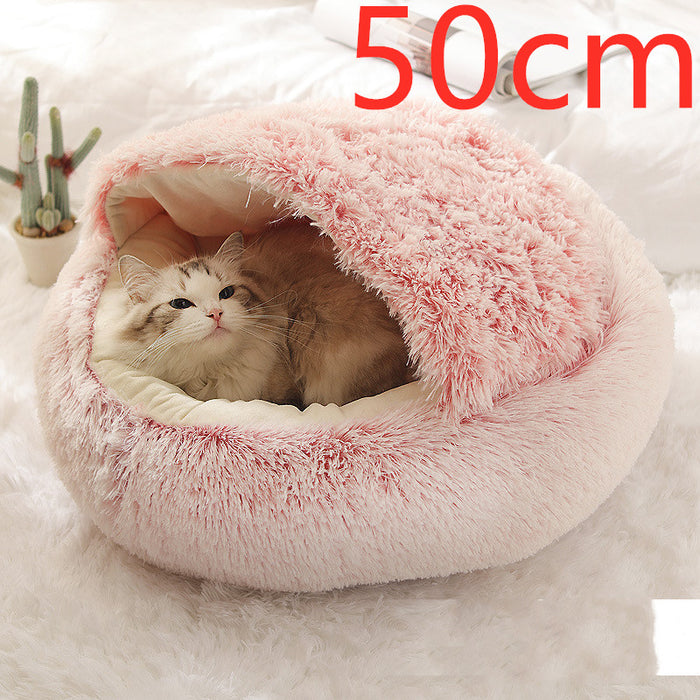 Warmfell Plush 2-in-1 Pet Bed with Fold-Over Hood, 40 to 65 cm
