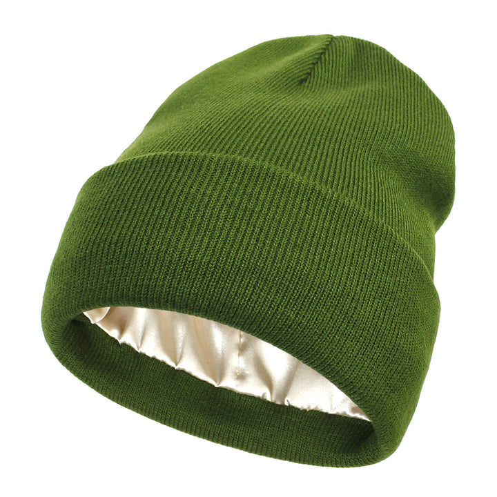 Pink cuffed beanie with satin lining
