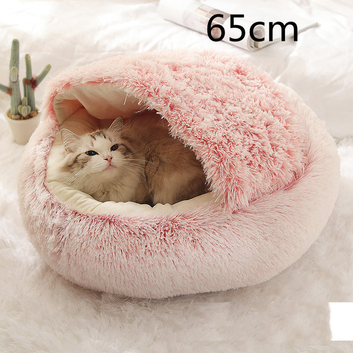 Warmfell Plush 2-in-1 Pet Bed with Fold-Over Hood, 40 to 65 cm