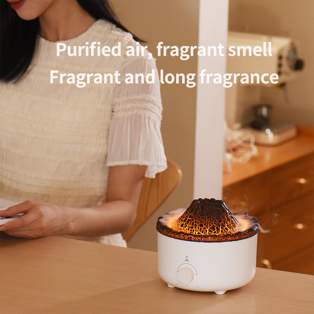 Small Silent Volcano Flame Humidifier With Remote, USB Diffuser