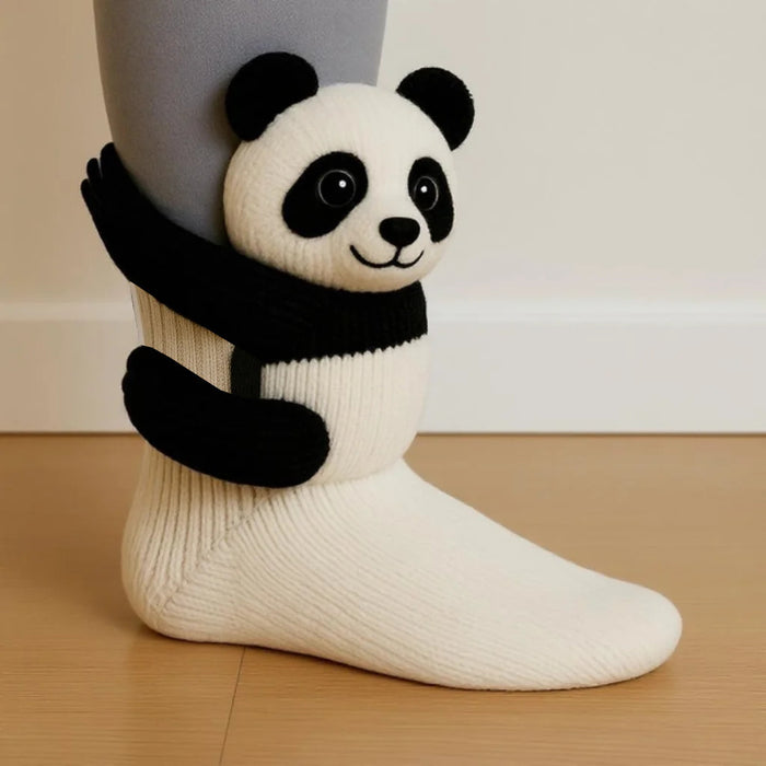 Warmfell Knit Socks with a 3D Crochet Animal Hug
