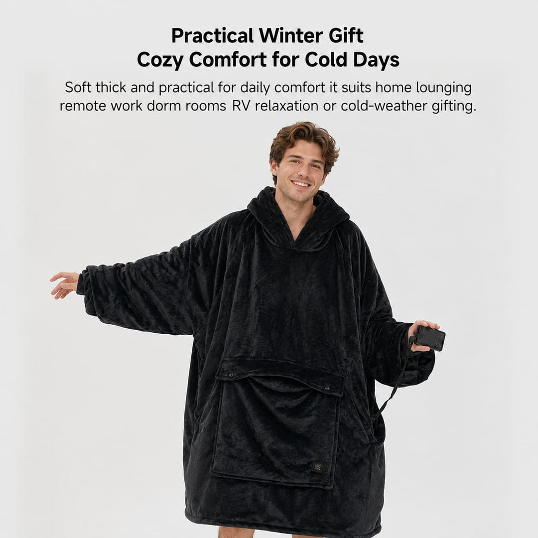 Warmfell™ USB Heated Blanket Hoodie with 3-Zone Thick Flannel Warmth