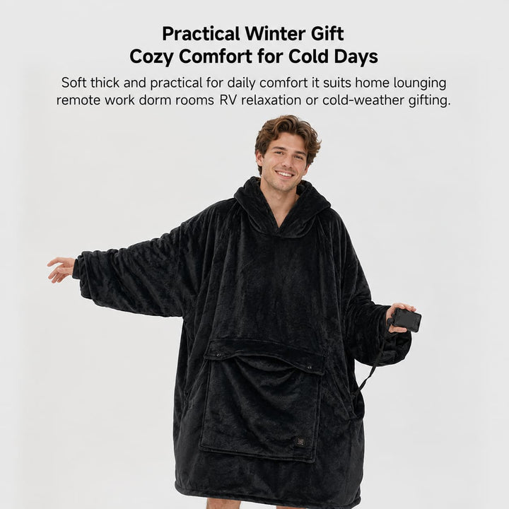 Warmfell™ USB Heated Blanket Hoodie with 3-Zone Thick Flannel Warmth