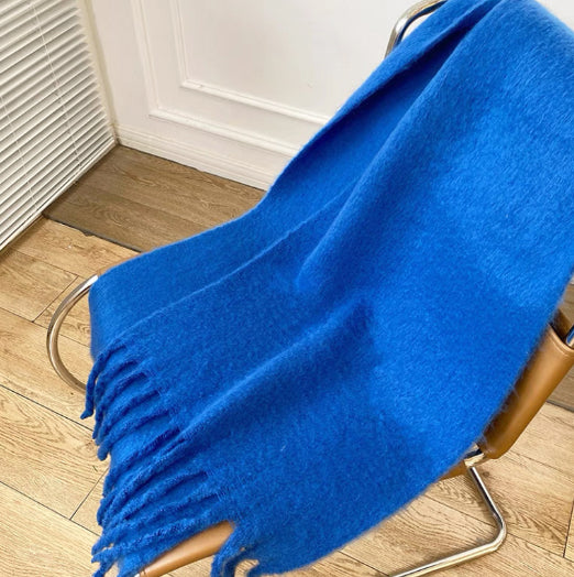 Royal blue fluffy scarf with tassels