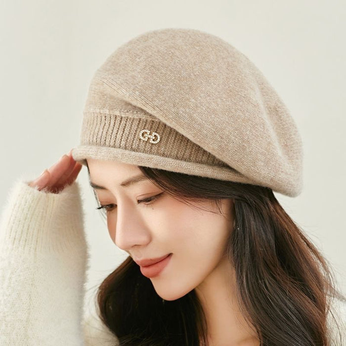 Warmfell Knitted Beret Hat with Folded Brim and Ring