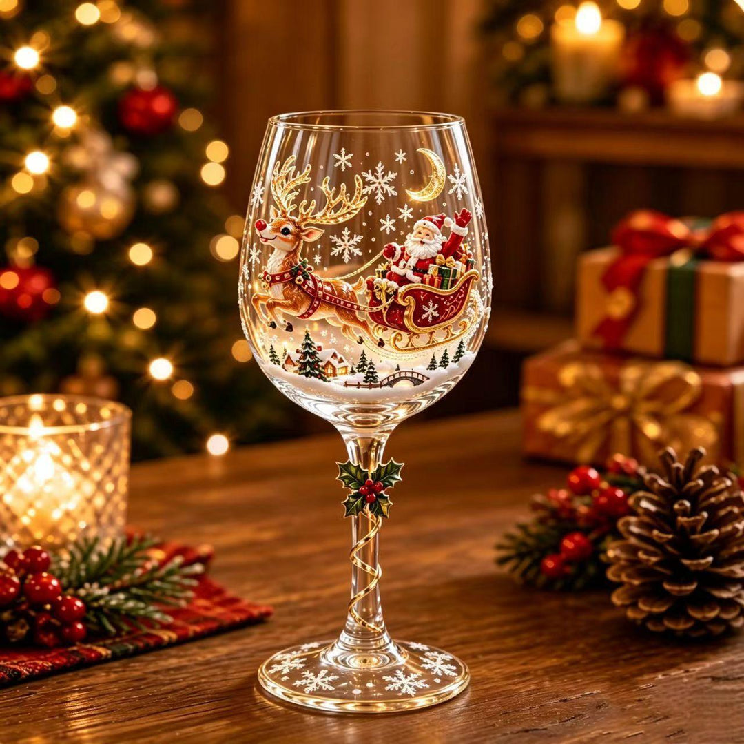 Christmas wine glass with Santa decorated stem