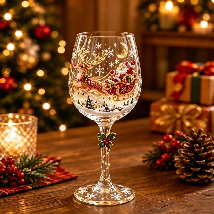Warmfell Christmas wine glass with festive decorated stem
