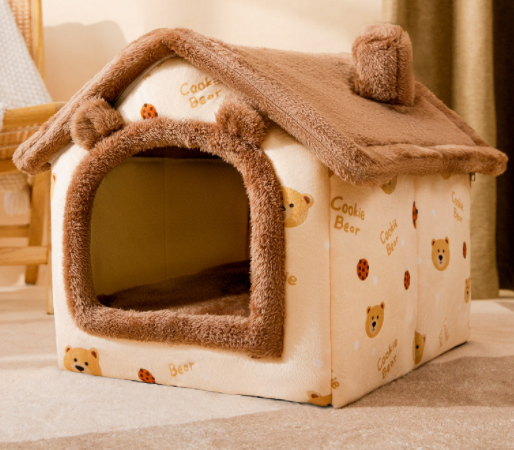 Warmfell Foldable plush pet cave house with soft cushion
