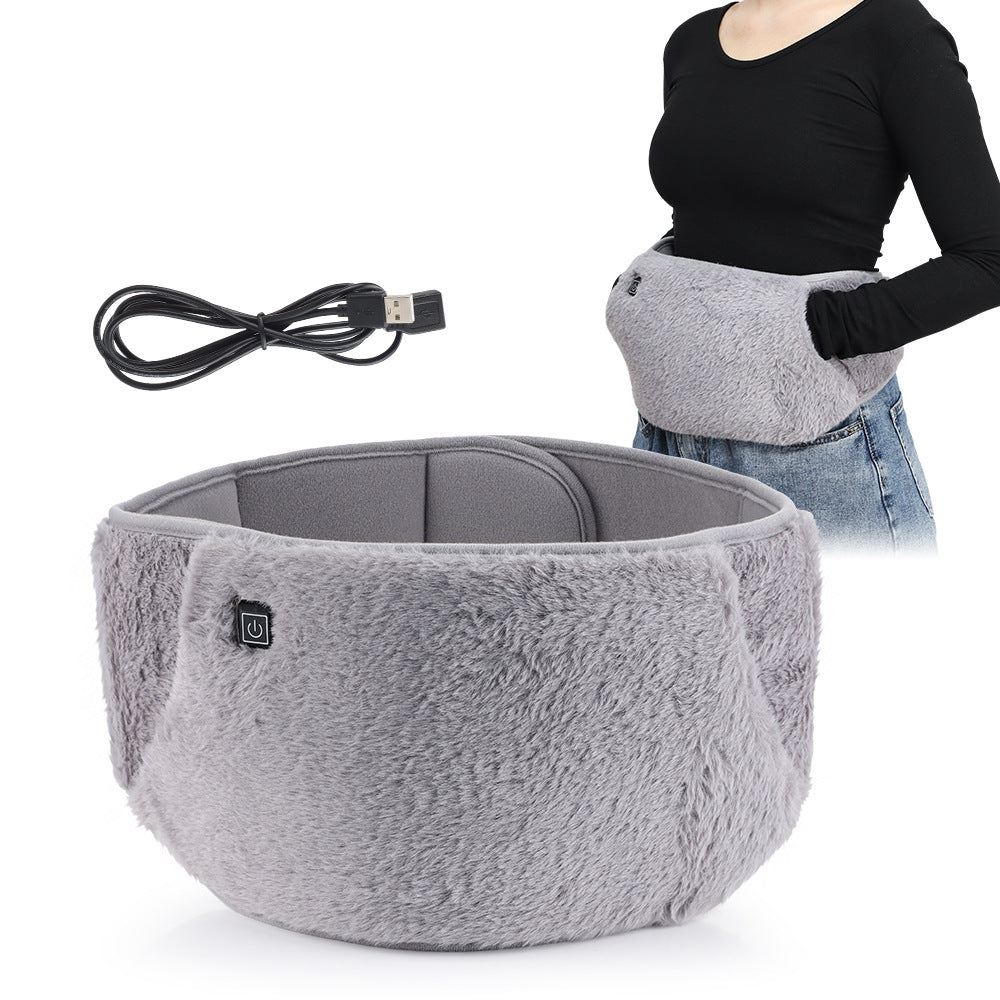 Grey plush heated waist belt with pocket