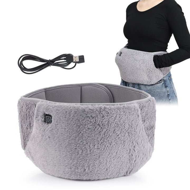 Grey plush heated waist belt with pocket