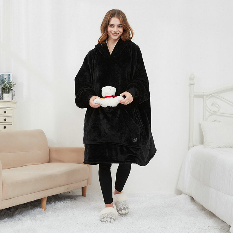 USB Heated Hoodie Blanket – Oversized Flannel and Sherpa