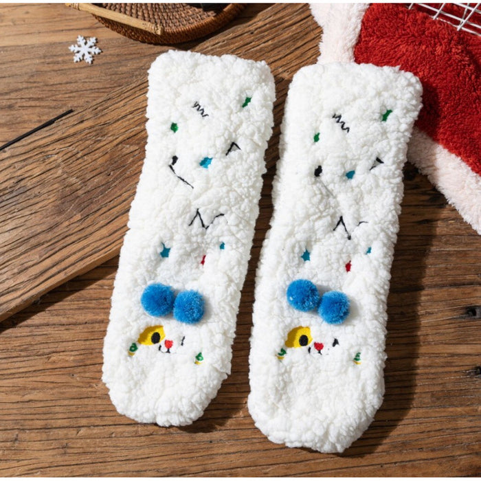Warmfell Fluffy Socks with Embroidered Faces and Pompoms