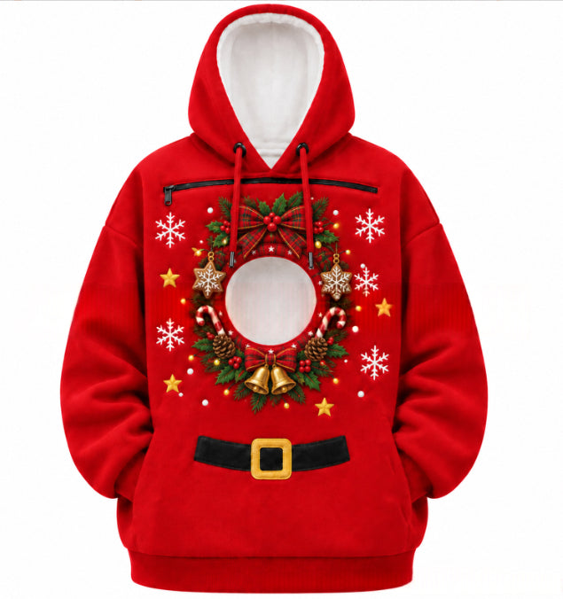 Warmfell Christmas Fleece Hoodie with Pet Pocket