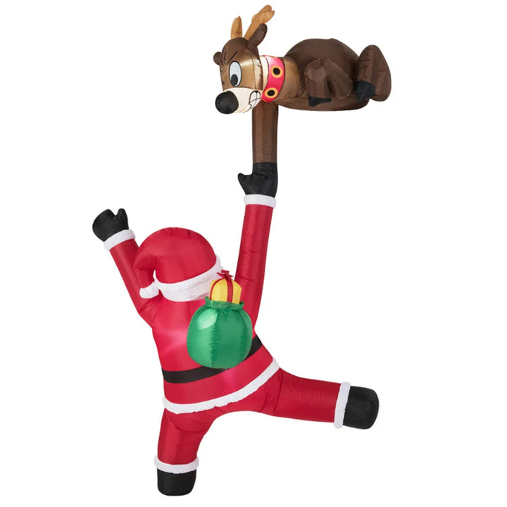 Inflatable climbing Santa with reindeer lit up