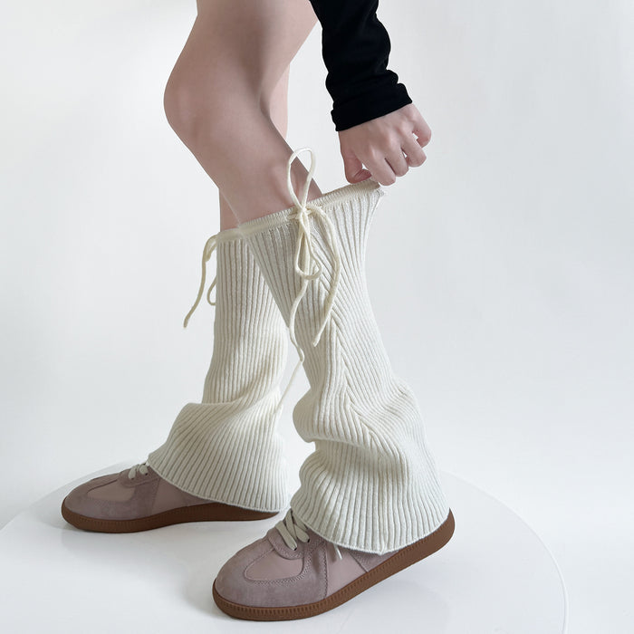 Warmfell Flared Ribbed Leg Warmers with Lace Up Tie