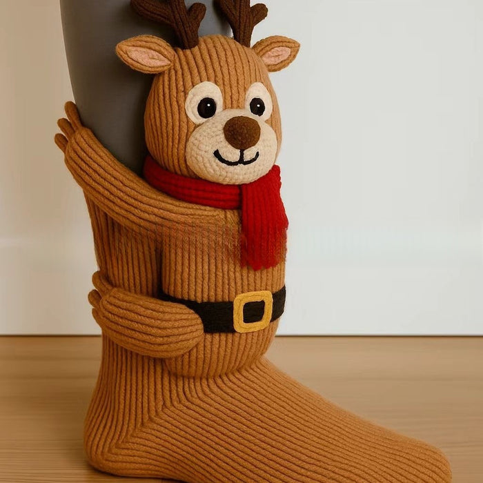 Warmfell Knit Socks with a 3D Crochet Animal Hug