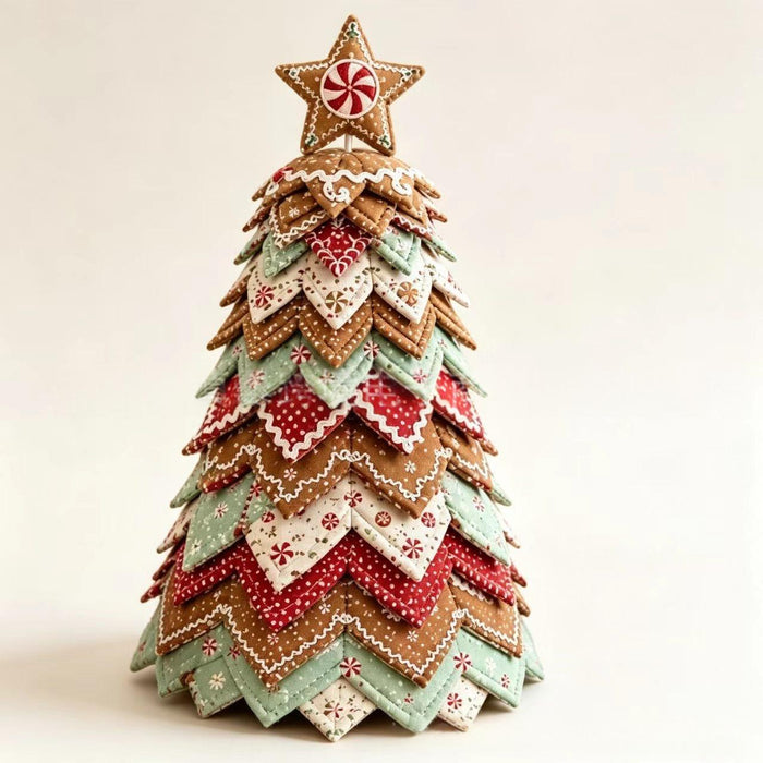 Warmfell Folded fabric patchwork Christmas tree with topper