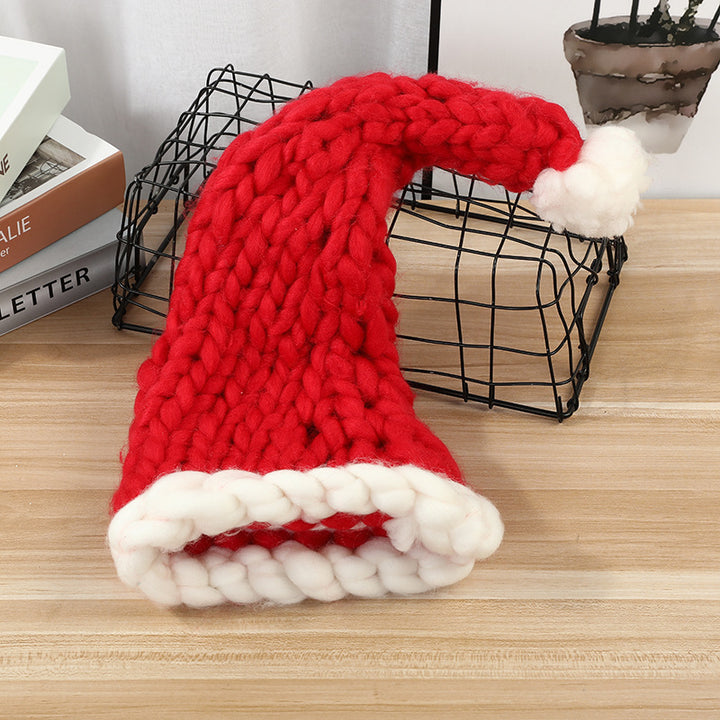 Red chunky knit Christmas hat with white pompom