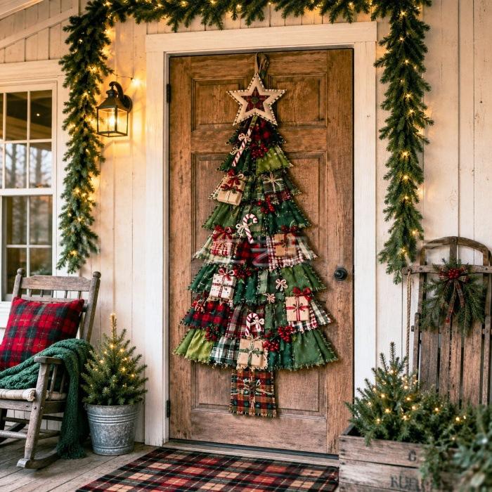 Warmfell Large patchwork-look Christmas tree door hanging