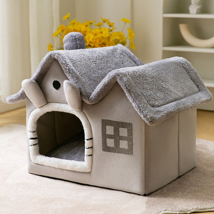 Warmfell Foldable plush pet cave house with soft cushion
