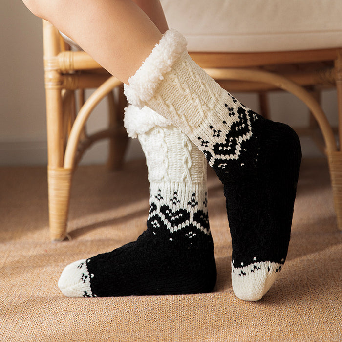 Warmfell Plush Lined Heart Knit Floor Socks with Grip Dots