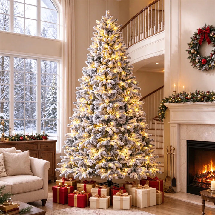 Flocked half Christmas tree with lights