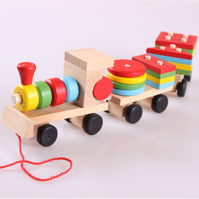 Warmfell Wooden pull-along train with 16 shape blocks