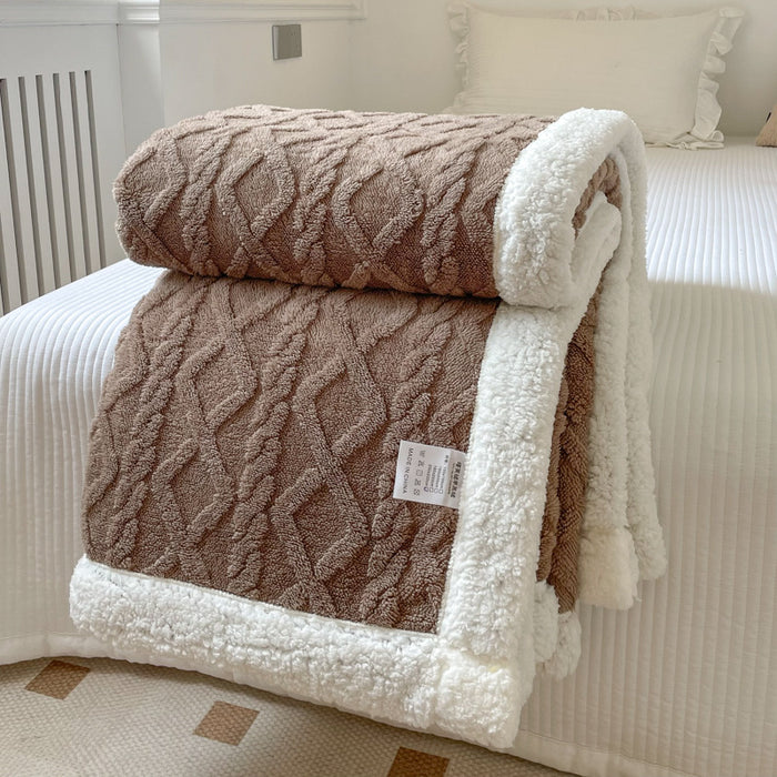 Warmfell Cable-Knit Blanket with Sherpa Fleece Border
