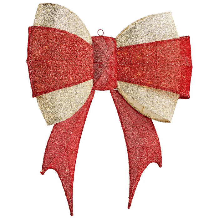 Warmfell Lighted Red and Gold Christmas Bow with 200 LEDs, 90cm