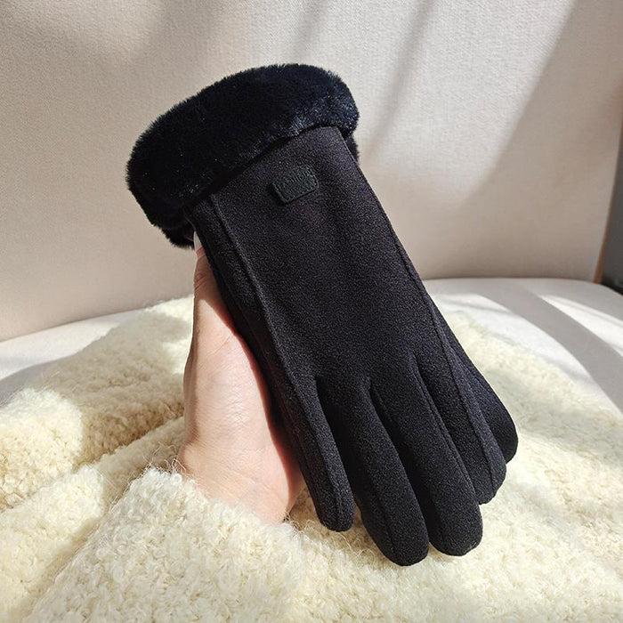 Warmfell Faux Fur Cuff Winter Gloves with Cat Face Embroidery