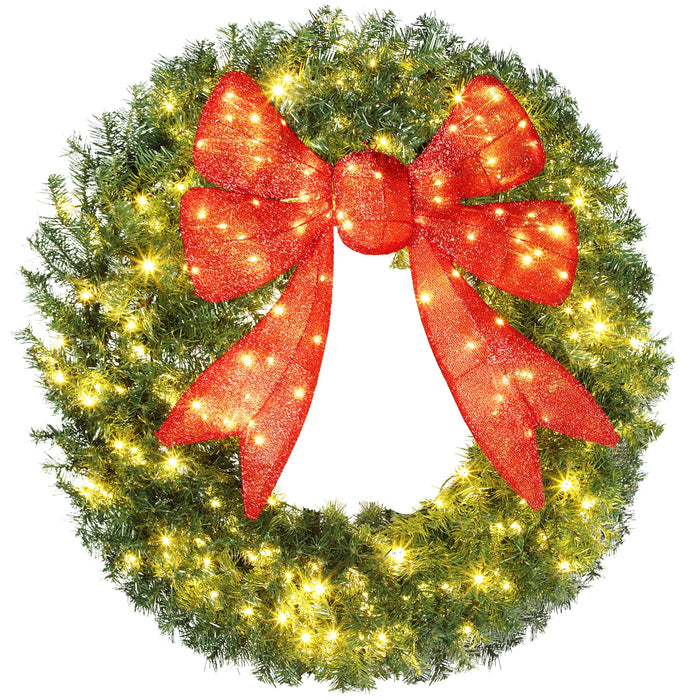 Warmfell Giant 48in Pre-Lit Christmas Wreath with Red Bow