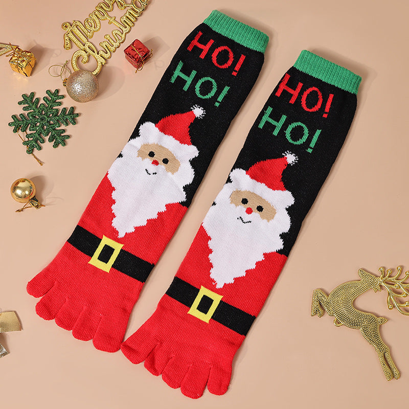 Knee high Christmas toe socks with penguins