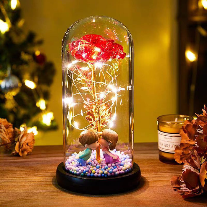 Warmfell Light-up gold foil rose in a glass dome, 22 cm