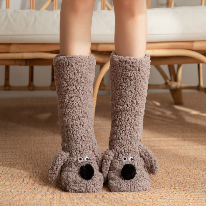 Warmfell Plush Dog Socks with 3D Ears and Grip