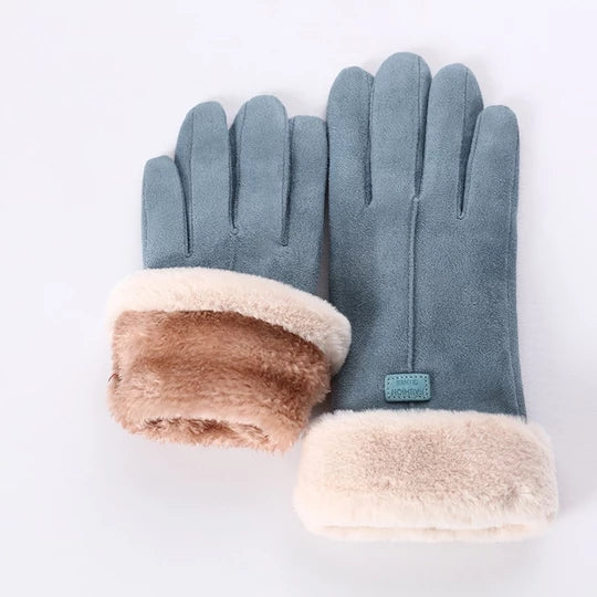 Warmfell Suede Look Gloves with Plush Cuff and Bear Face