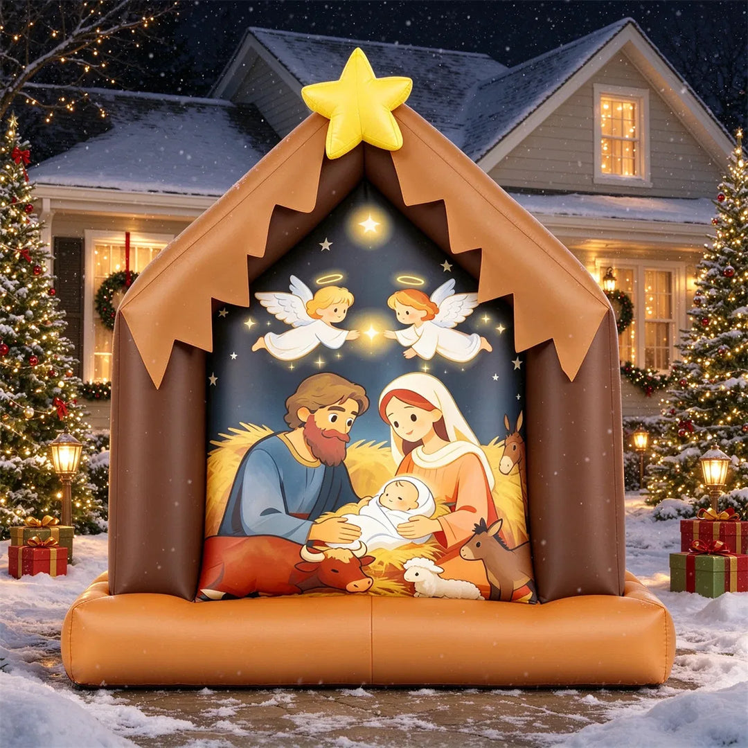 Inflatable nativity scene lit up