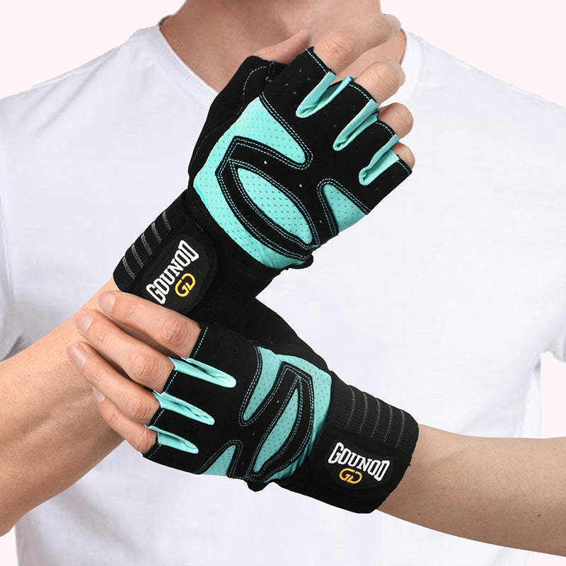 Half-finger gym gloves with wrist wrap