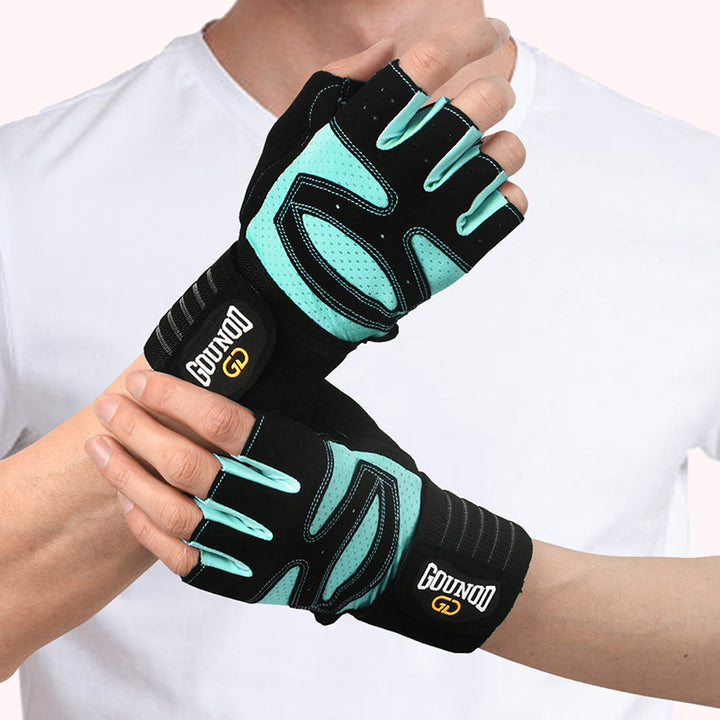 Half-finger gym gloves with wrist wrap