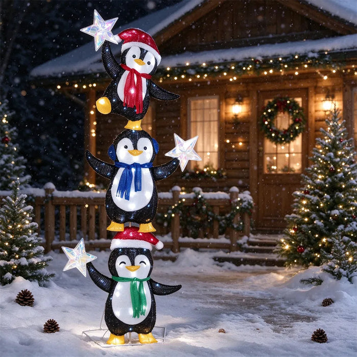 Warmfell Light-Up Penguin Trio Christmas Decoration, 183cm
