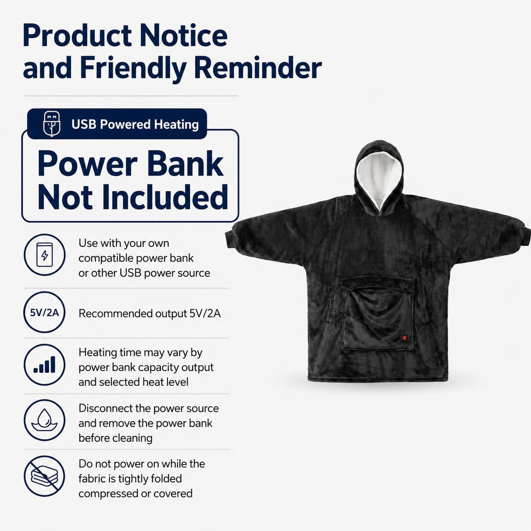 Warmfell™ USB Heated Blanket Hoodie with 3-Zone Thick Flannel Warmth