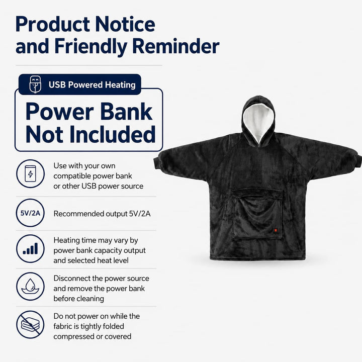 Warmfell™ USB Heated Blanket Hoodie with 3-Zone Thick Flannel Warmth