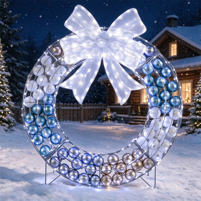 Warmfell Freestanding Lit Christmas Wreath with 88 Baubles