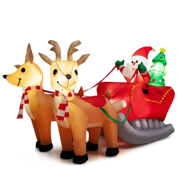 Warmfell Inflatable Santa on Sleigh with Two Reindeer, 7.2ft