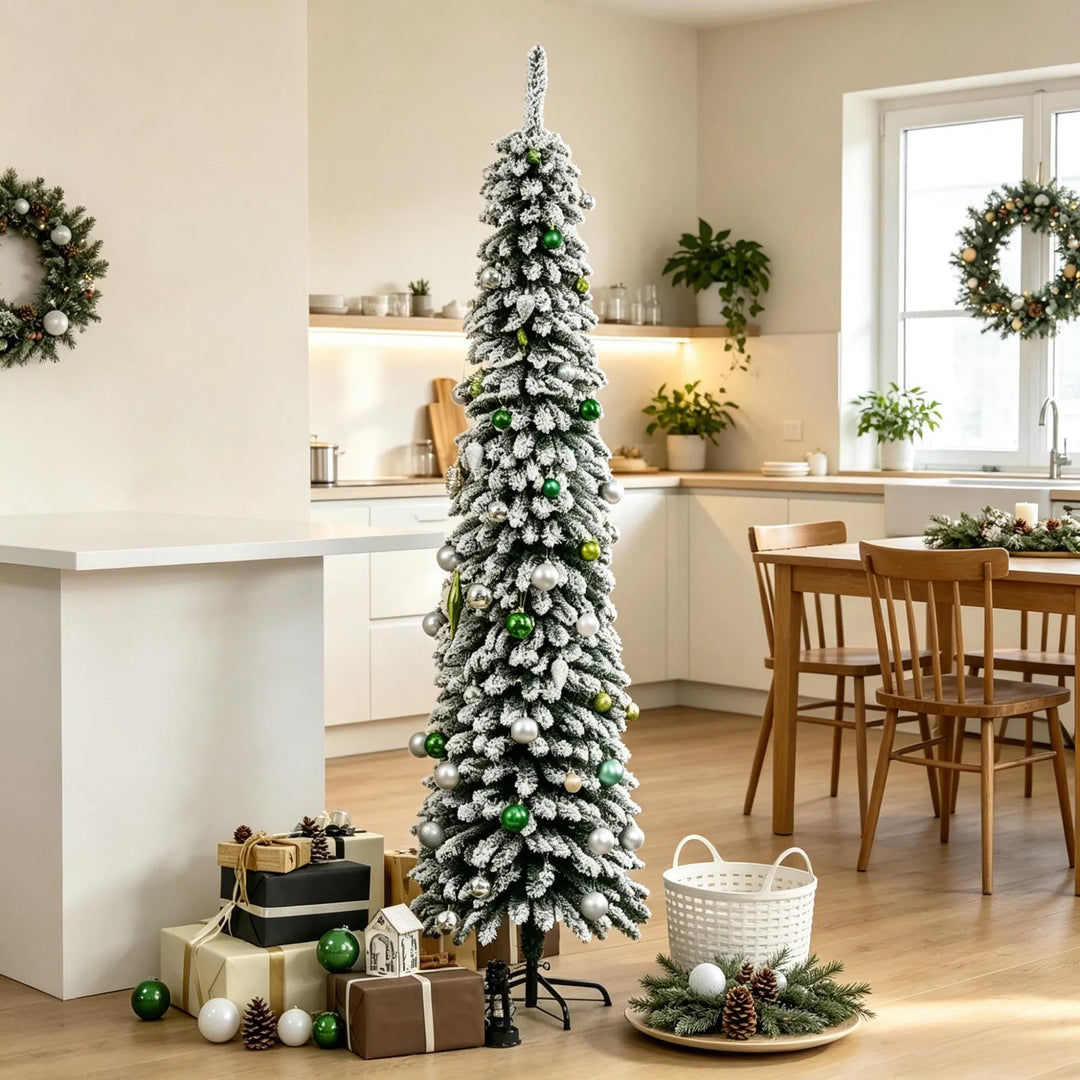 Slim snowy pencil tree, unlit