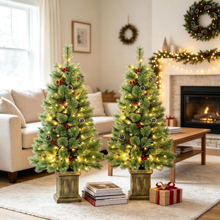 Two pine trees in retro pots