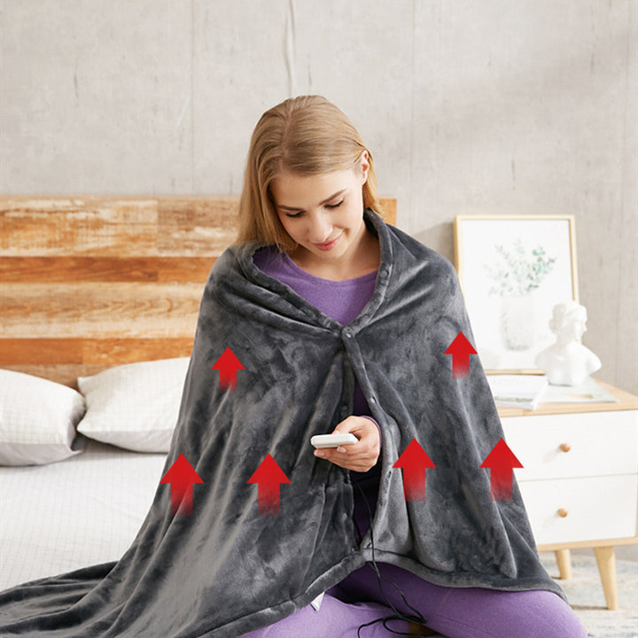 USB Heated Shawl – Soft Coral Fleece Wrap with Carbon Heating