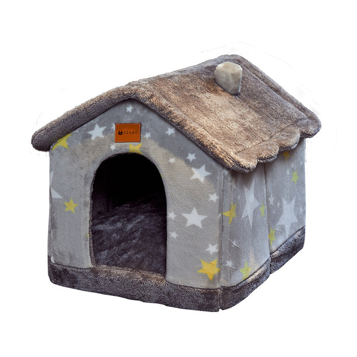 Warmfell Foldable plush pet cave house with soft cushion