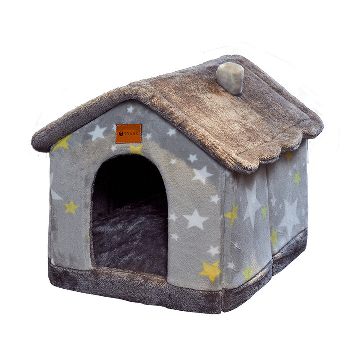Plush enclosed cat house with cushion