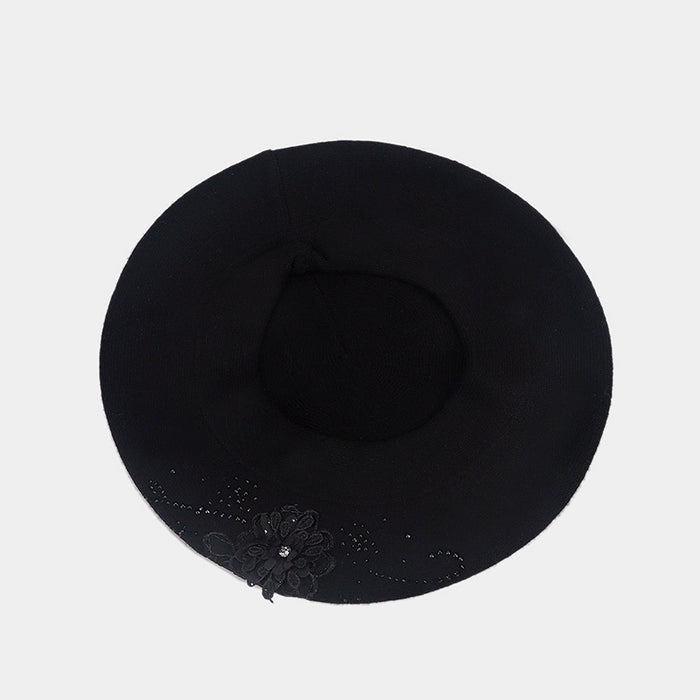 Warmfell Knit Beret with 3D Flower and Rhinestones