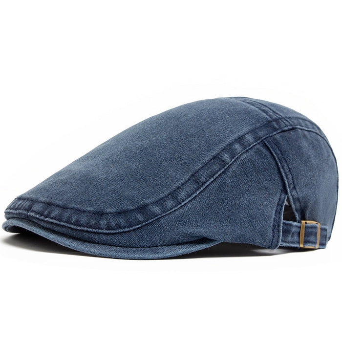 Warmfell Washed Denim Flat Cap with Buckle Back